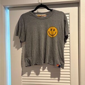 Aviator Nation Boyfriend fit smiley tee with slogan on back